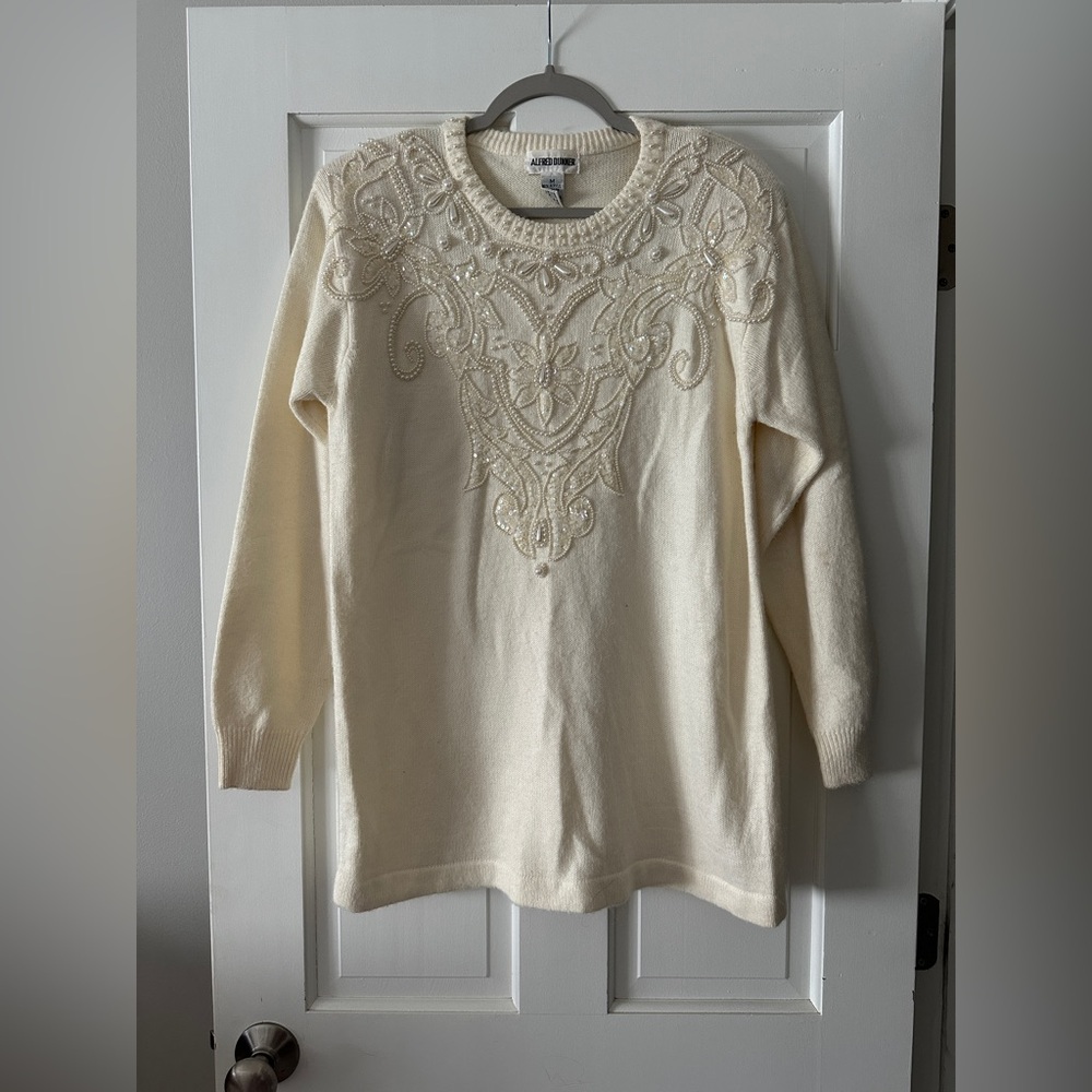Vintage Alfred Dunner Beaded Knit Long Sleeve Crewneck Pullover Sweater